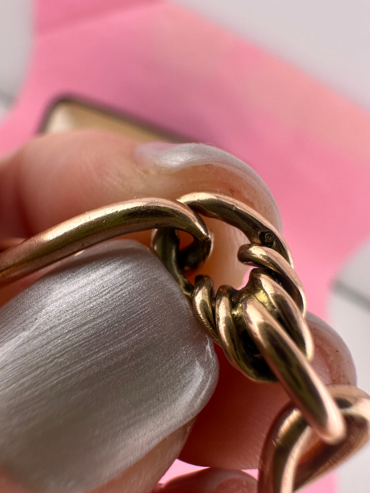 Antique 9ct Rose gold twist trombone & lovers knot bracelet with dog clip.