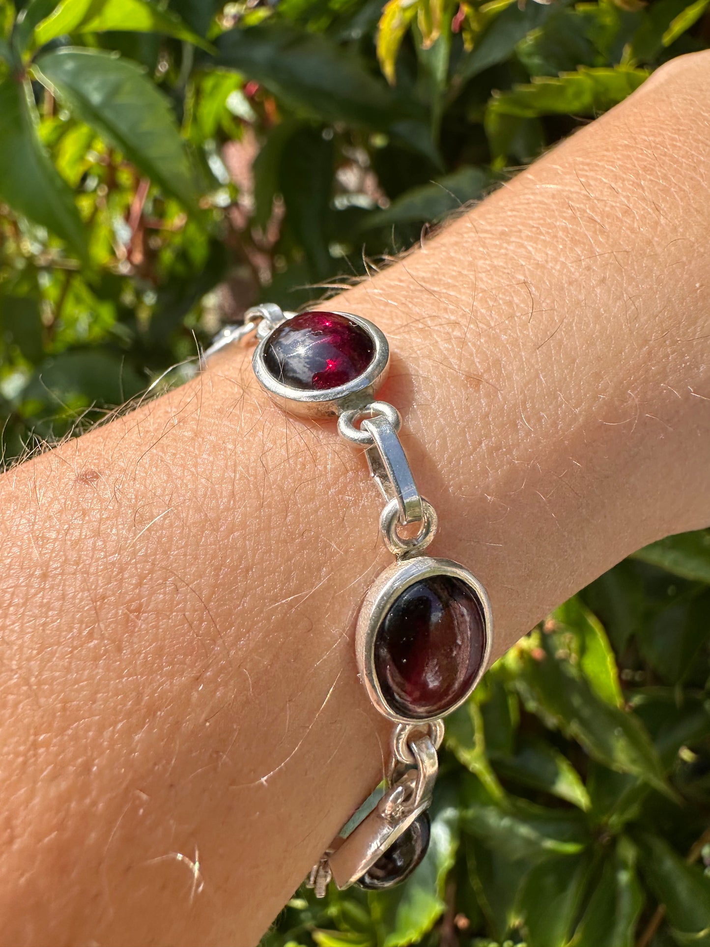 Sterling Silver Garnet Cabochon Bracelet