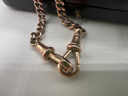 Antique 9ct Rose Gold Graduated curb Albert chain with double dog clips
