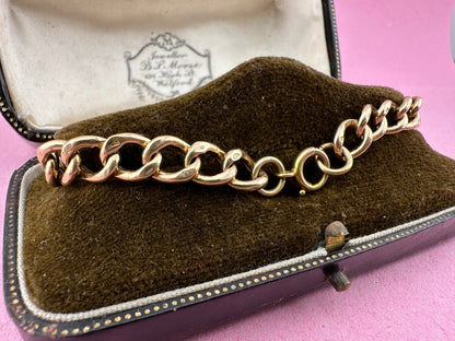 Antique 9ct Peachy Rose gold Curb bracelet with bolt clasp