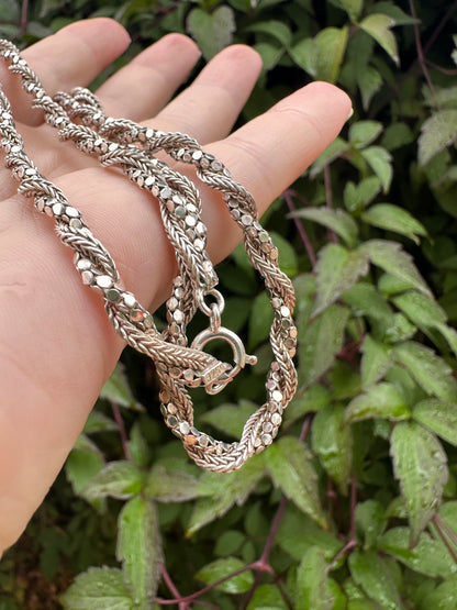 Sterling Silver disco and foxtail twist chain