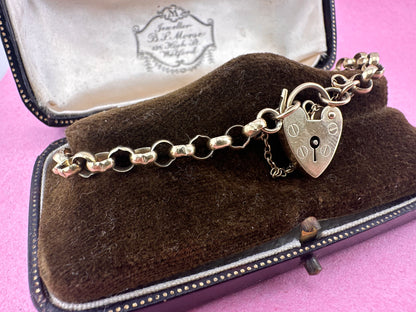 Vintage 9ct Rolo Belcher bracelet with heart padlock