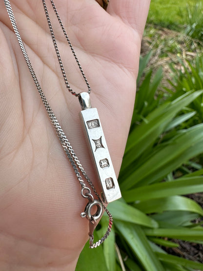 Sterling silver ingot pendant with sterling silver S-Link chain