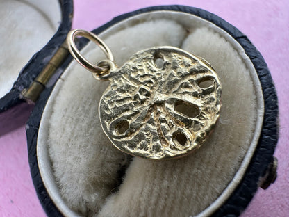 Vintage 14ct Sand Dollar Sea Urchin Charm with 9ct Gold bail.