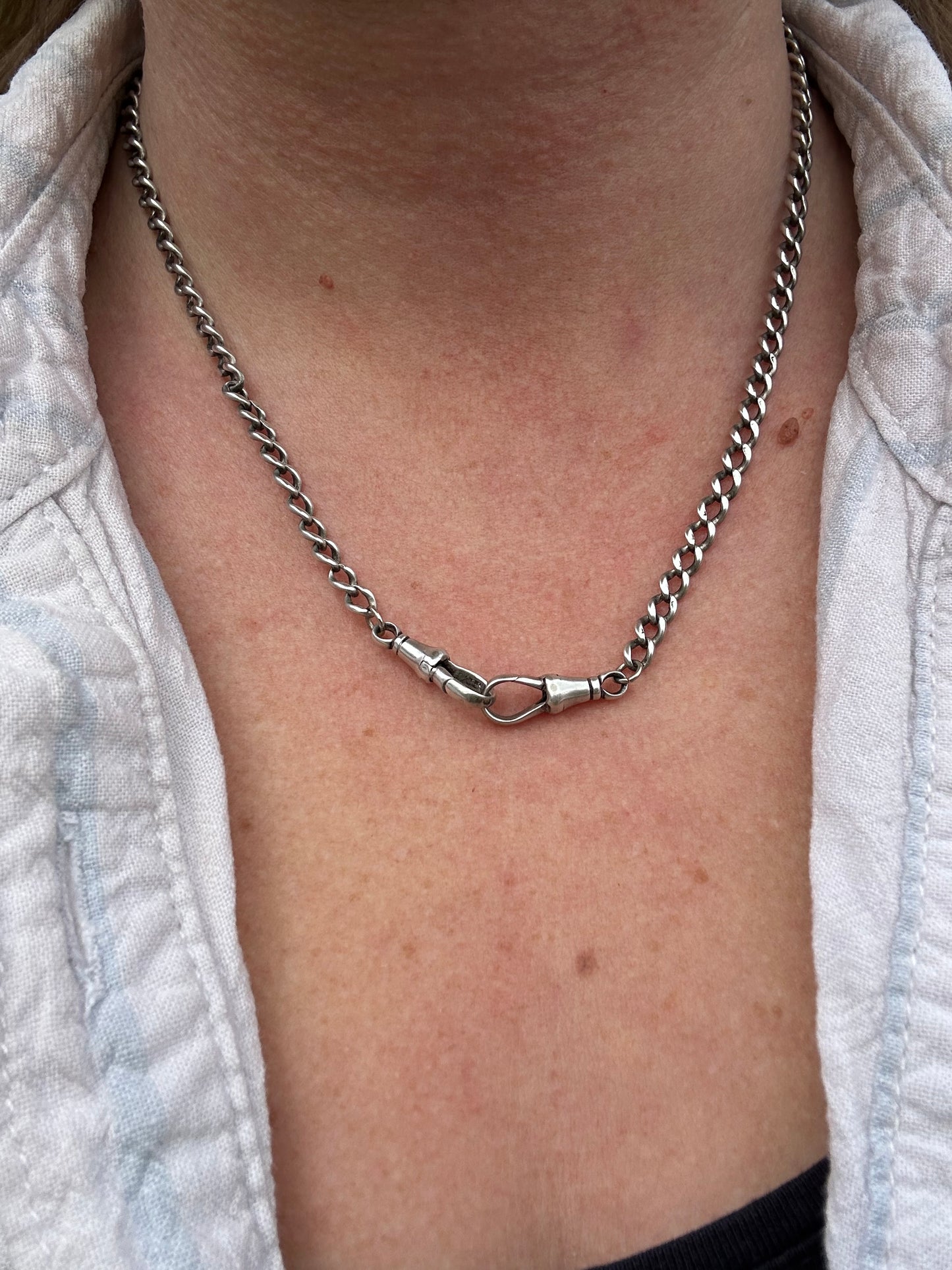 Sterling Silver Albert Chain with double dog clips