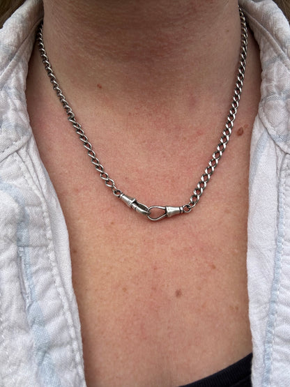 Sterling Silver Albert Chain with double dog clips