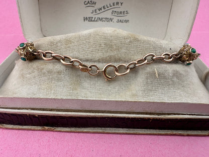 Antique 9ct Rose Gold Turquoise Orb and cable link bracelet with bolt clasp