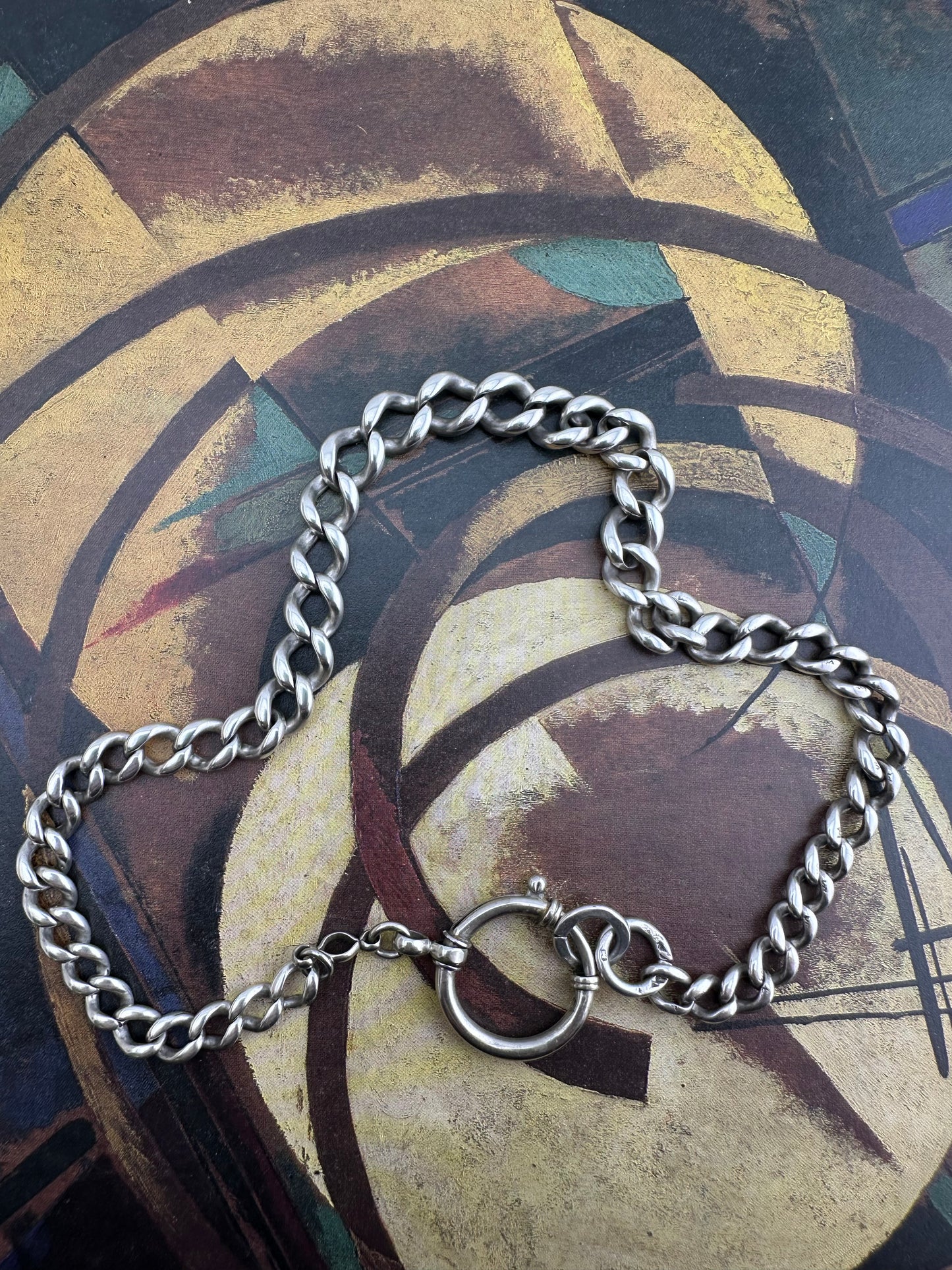 Antique Sterling Silver Graduated Curb Albert with XL bolt clasp