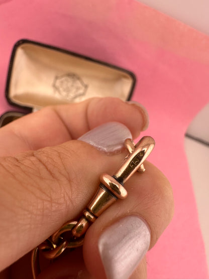 Antique 9ct Rose gold twist trombone & lovers knot bracelet with dog clip.