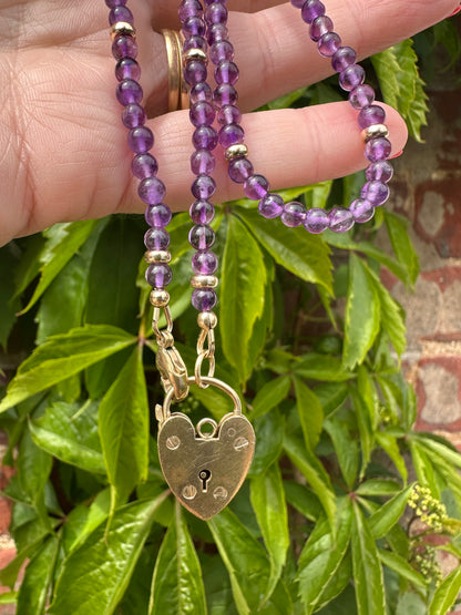 Re-imagined Vintage Amethyst Beads with a Vintage Heart Padlock Clasp