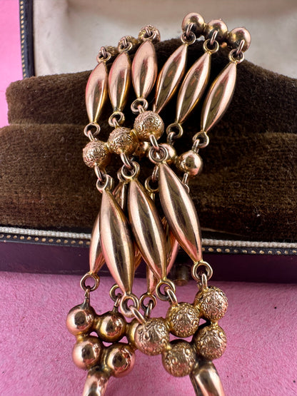 Antique 9ct Rose Gold Bead Gare bracelet with dog clip