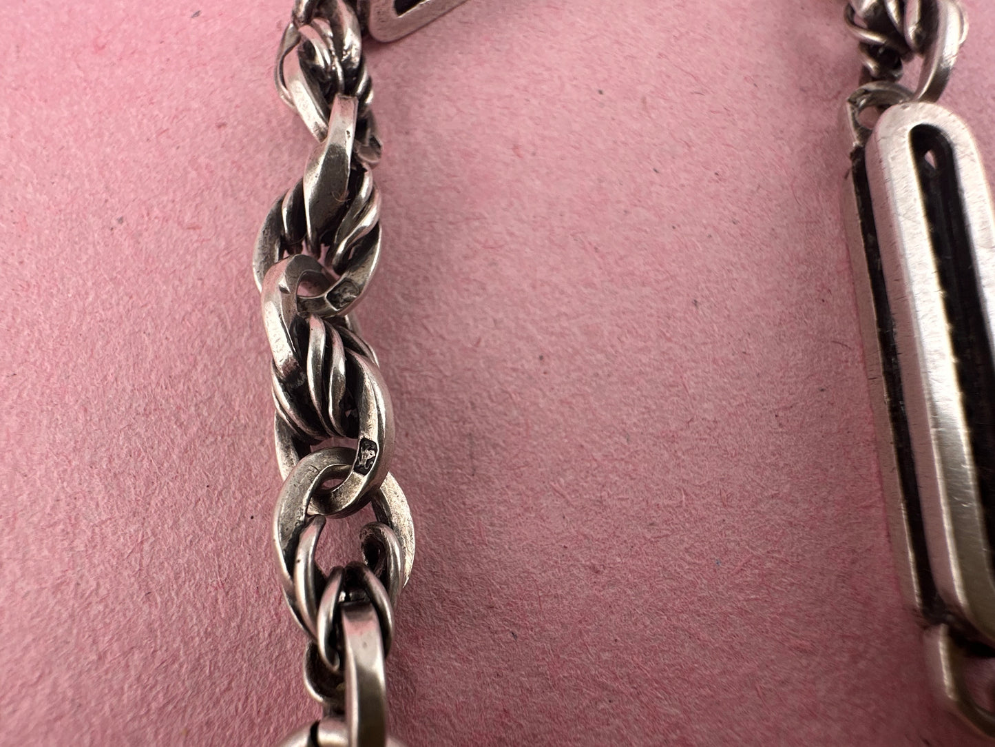 Antique Sterling Silver Bar and lovers knot Albert chain with T-bar and dog clip