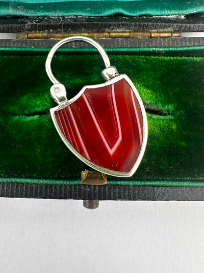 Sterling silver Banded Agate & Thistle shield padlock.