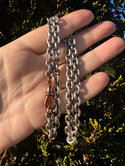 Mix Metal- Sterling Silver Cable chain with 9ct Rose gold Dog clip