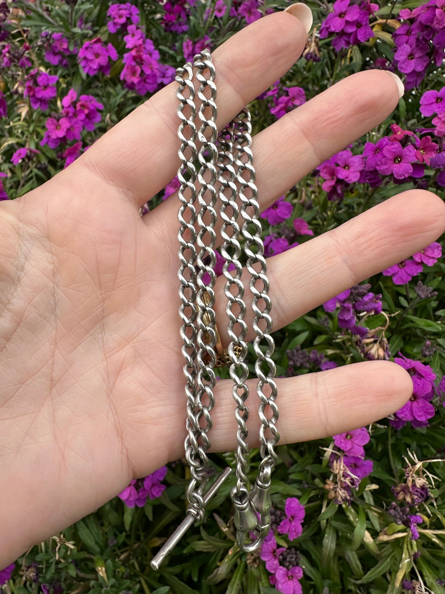 Sterling Silver Albert Chain with double dog clips