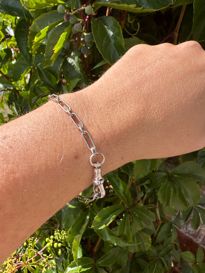 Sterling Silver Trombone bracelet with dog clip