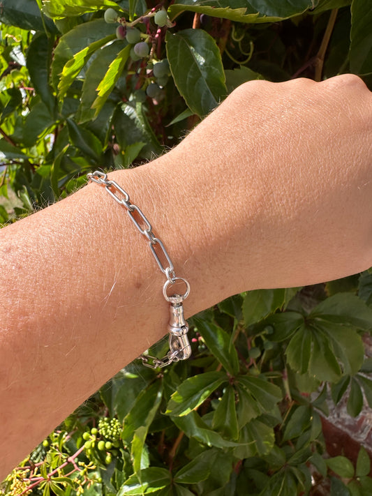 Sterling Silver Trombone bracelet with dog clip