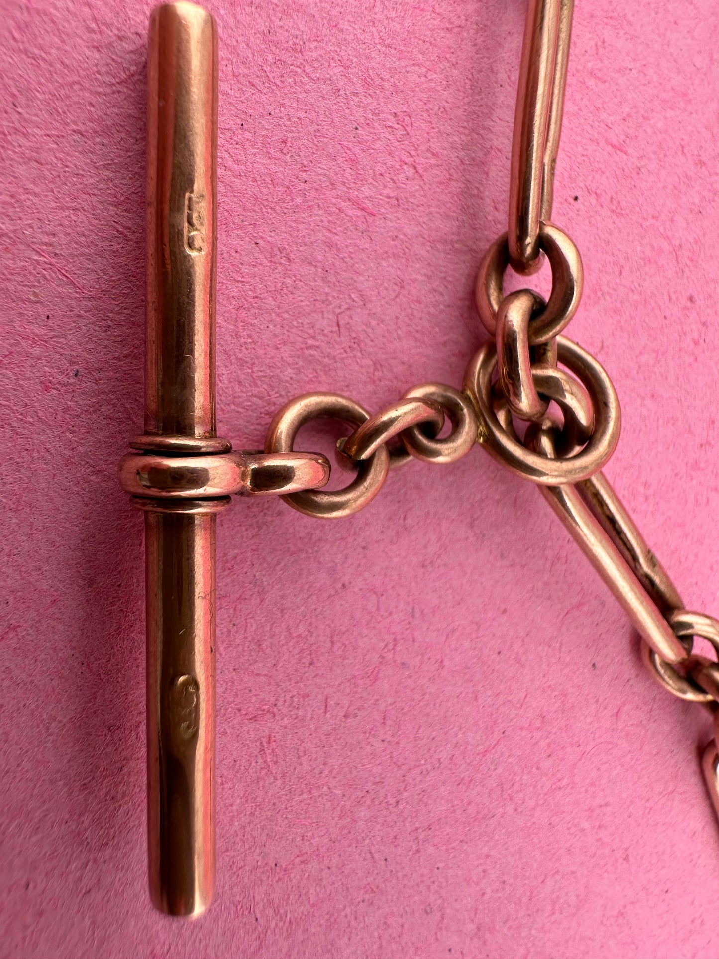 Antique 9ct Rose Gold Trombone Albert Chain