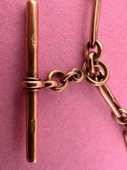 Antique 9ct Rose Gold Trombone Albert Chain