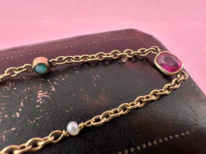 Antique 9ct Rose gold Gemstone Station bracelet