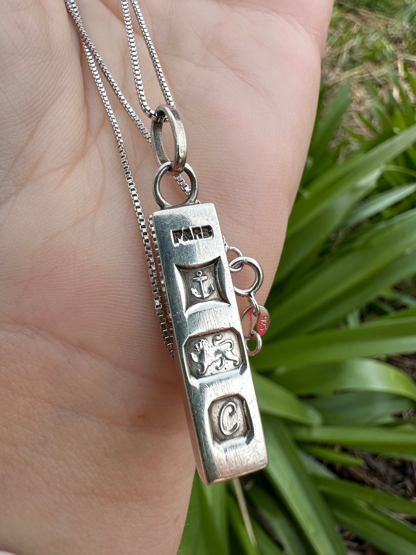 Sterling Silver Ingot pendant with sterling silver box chain