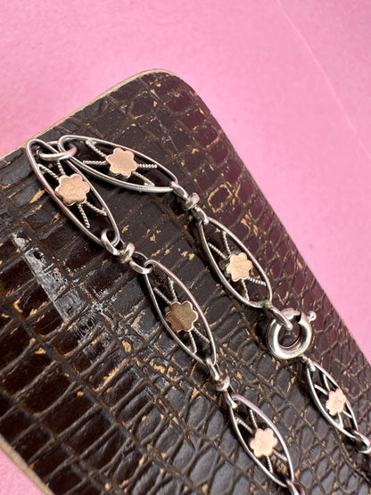 French 800 silver filigree bracelet with gold plated details.