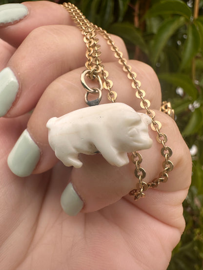 Victorian Angel Skin Coral Lucky pig pendant with 9ct gold bail