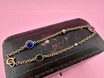 Antique 9ct Rose gold Gemstone Station bracelet