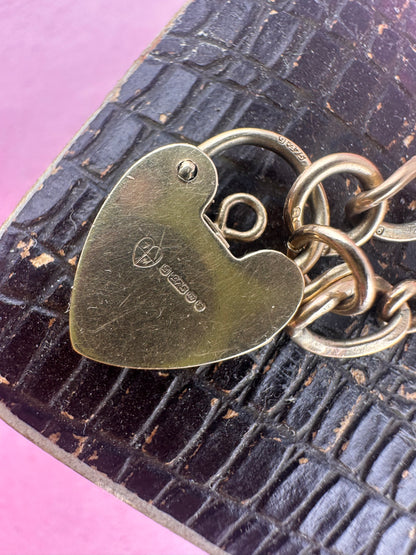 Vintage 9ct Gold Curb and Twist link bracelet with heart padlock