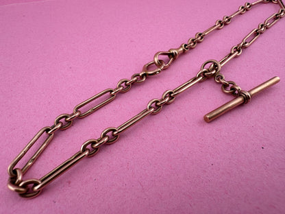 Antique 9ct Rose Gold Trombone Albert Chain