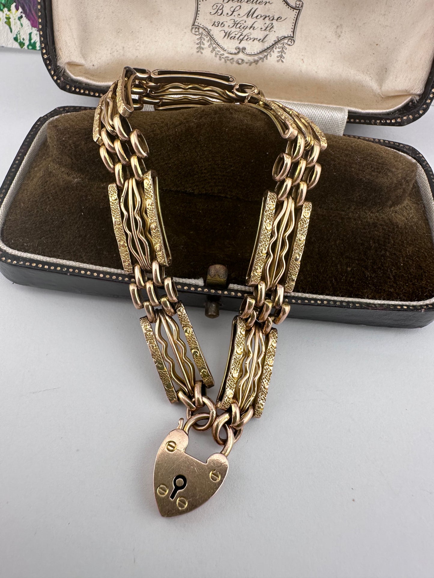 Vintage 9ct Rose Gold Patterned Gate Bracelet