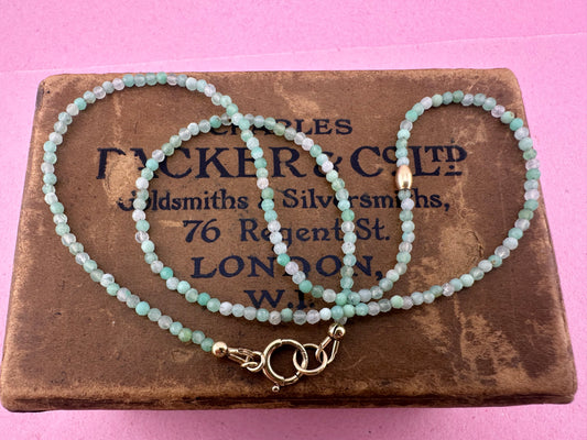 Asymmetrical Australian Chyrsoprase mini beaded necklace with 9ct Bolt clasp and oval bead