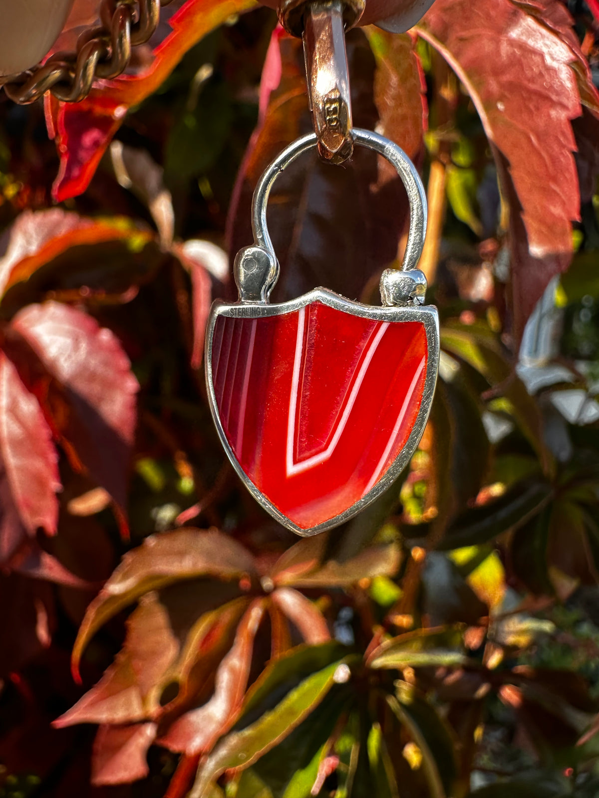 Sterling silver Banded Agate & Thistle shield padlock.