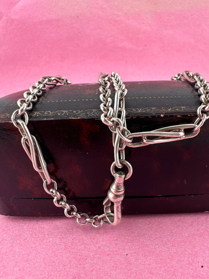 Vintage Sterling Silver Twist trombone & belcher chain with swivel dog clip