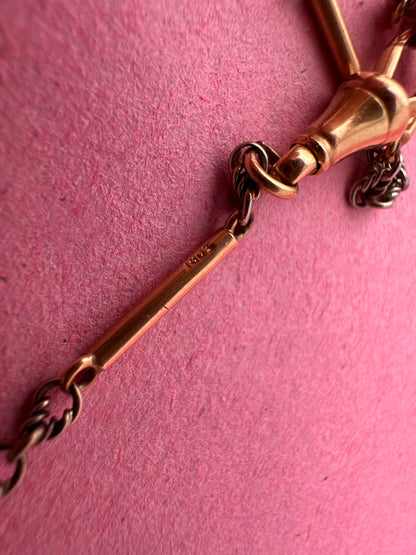 Antique 18ct Bi-Colour Bar & Lovers Knot Albert chain with 18ct dog clip & 9ct T-Bar.