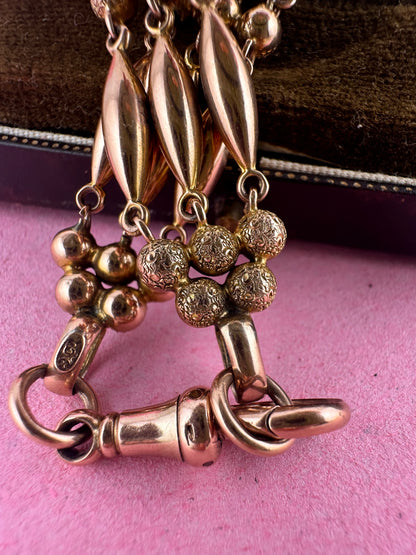 Antique 9ct Rose Gold Bead Gare bracelet with dog clip