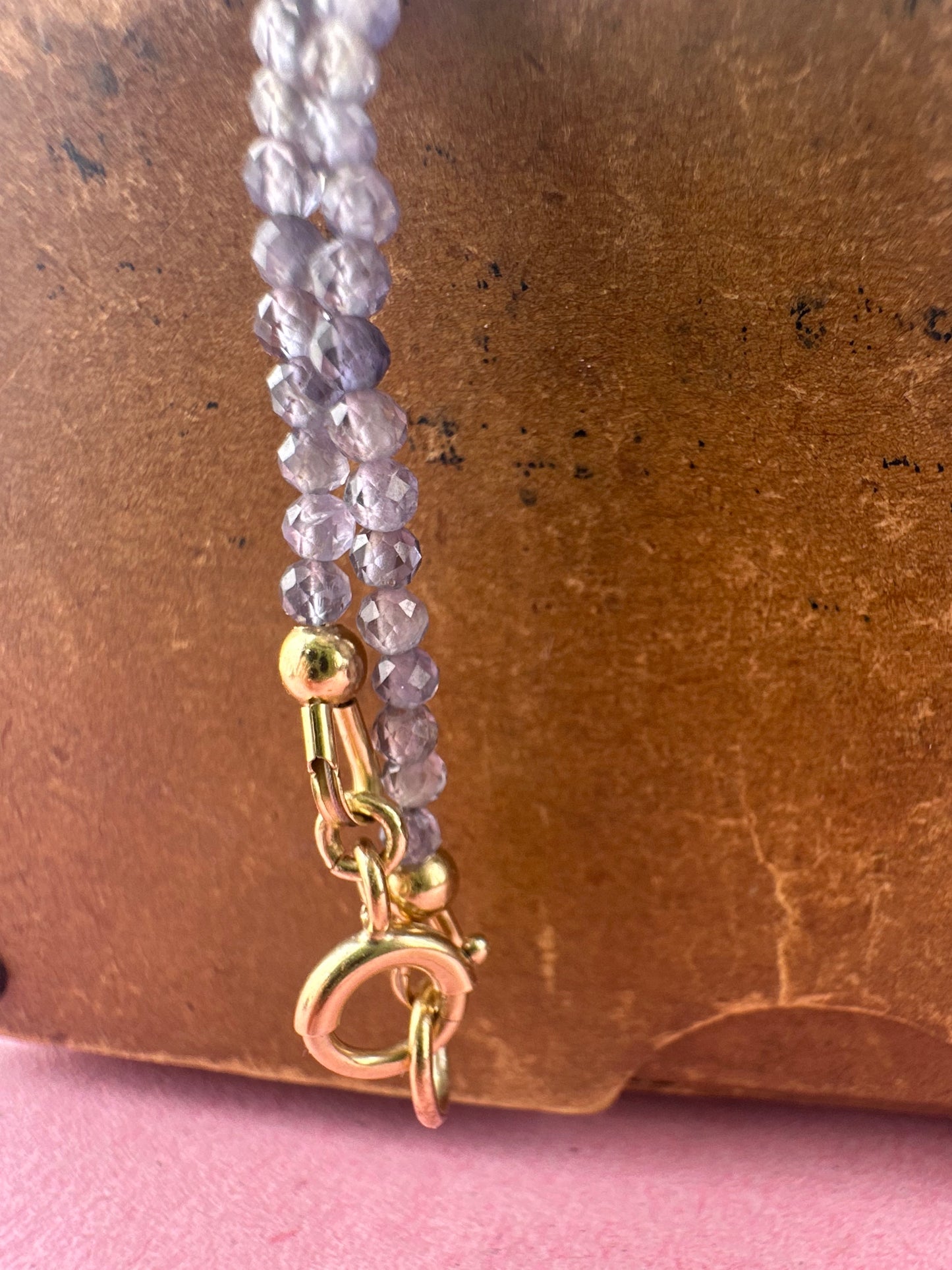 Iolite mini beaded necklace with 9ct Gold Antique Bolt clasp