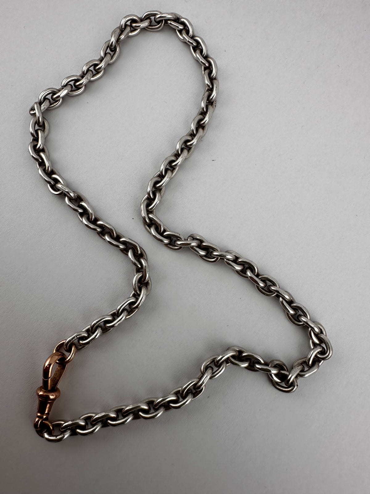 Mix Metal- Sterling Silver Cable chain with 9ct Rose gold Dog clip