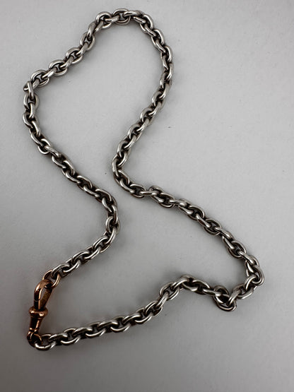 Mix Metal- Sterling Silver Cable chain with 9ct Rose gold Dog clip