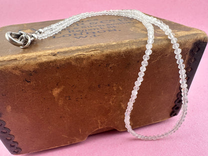 Moonstone Mini Beads with Antique Silver Dog Clip