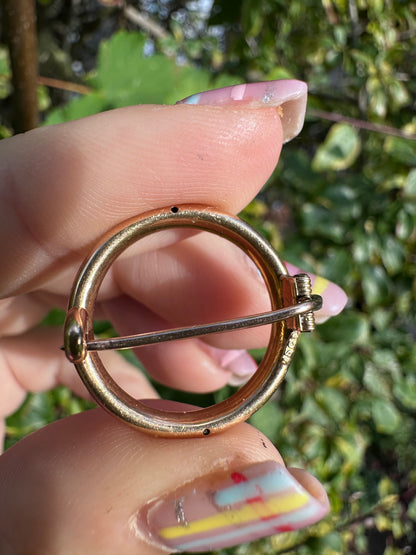 Antique 15ct Gold Turquoise and Pearl circle brooch