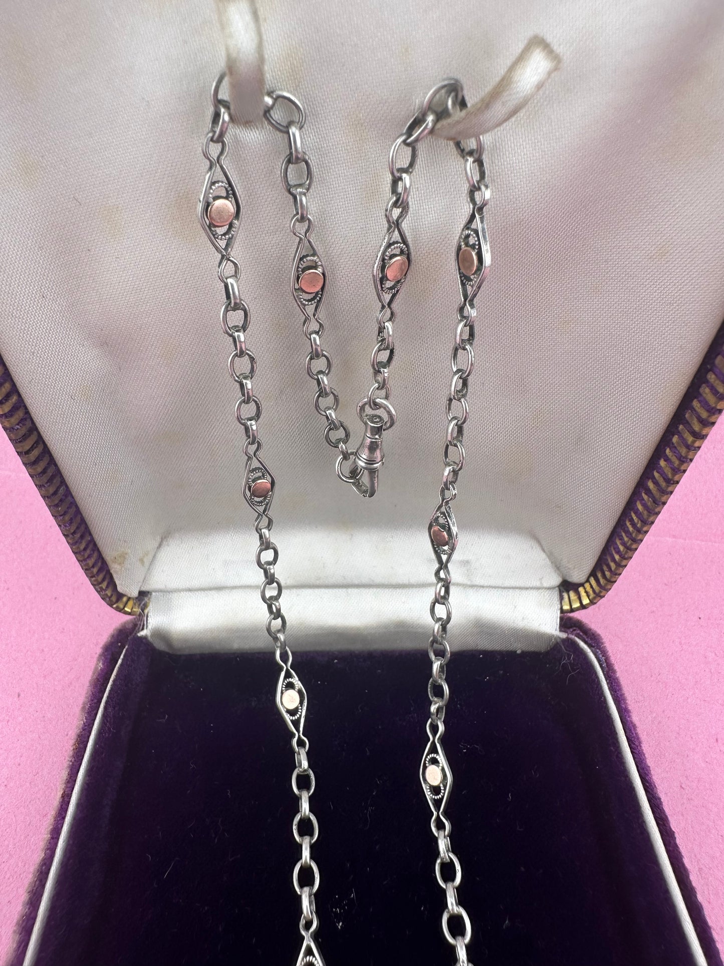 French 800 Silver Lozenge link chain with 9ct rose gold accents