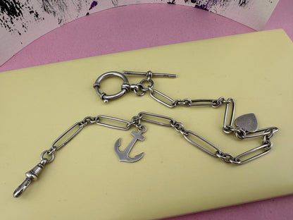 Antique Sterling Silver Trombone chain with XL bolt clasp and Dog clip