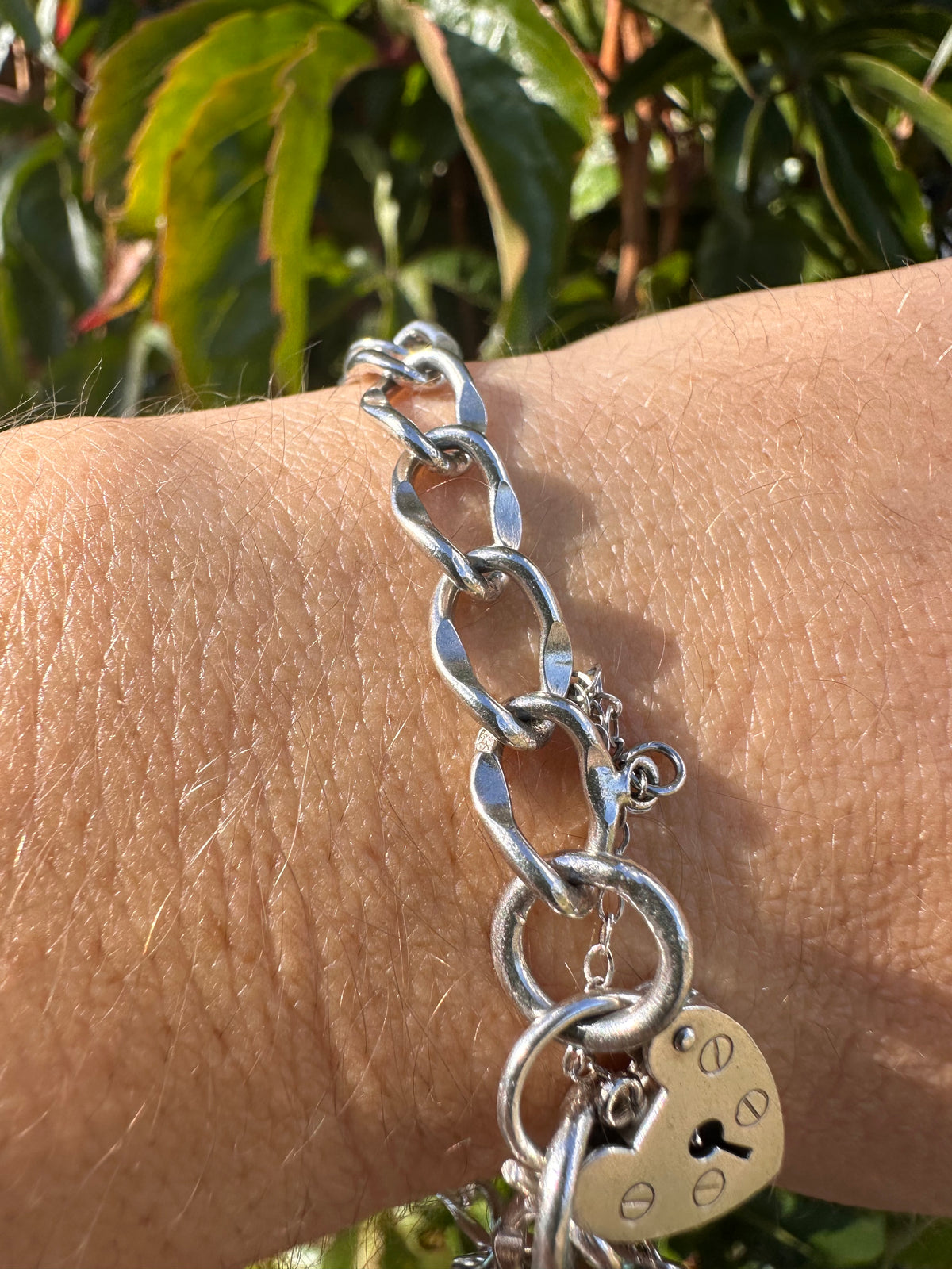Sterling silver Curb bracelet with heart padlock