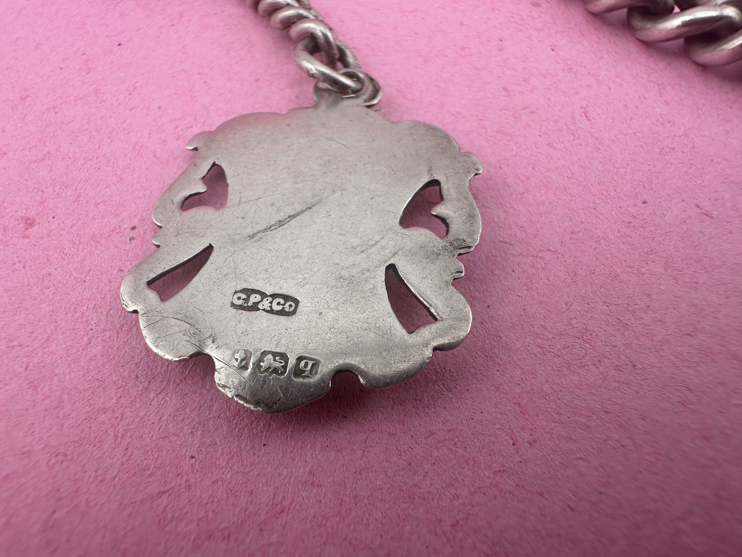 Sterling Silver Graduated Curb Albert with dog clip, fob and T-Bar