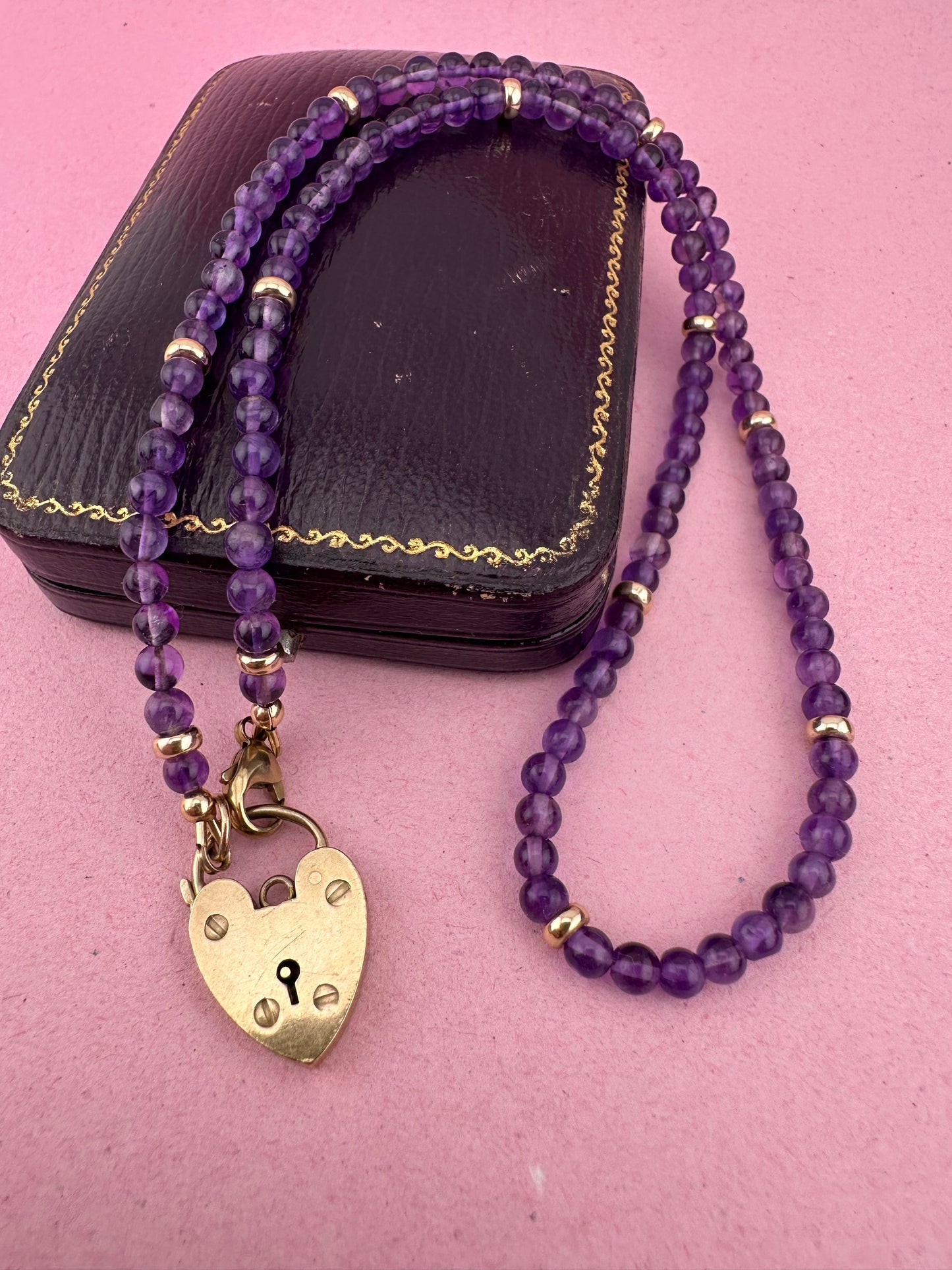 Re-imagined Vintage Amethyst Beads with a Vintage Heart Padlock Clasp