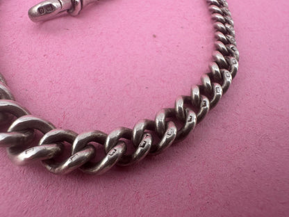 Sterling Silver Graduated Curb Albert with dog clip, fob and T-Bar