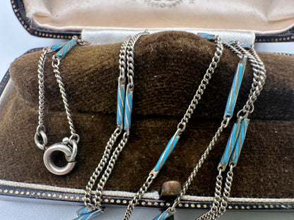 Art Deco 935 Silver and blue enamel bar station chain