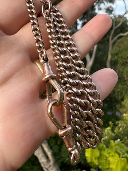 Antique 9ct Rose Gold Graduated curb Albert chain with double dog clips