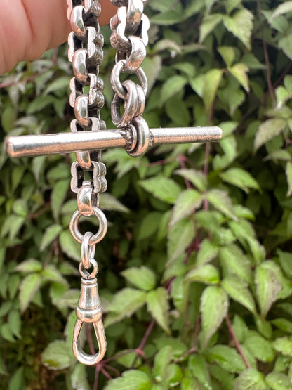 Sterling Silver bars & fancy link Albert chain wi the T-bar and dogclip